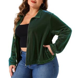 Plus Size Holographic Mesh Long Sleeve Zip Up Clubwear Jacket Green